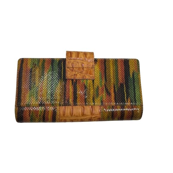 Sharif jeweled beaded print leather trifold wallet Vintage Artsy Brown multi - Picture 3 of 12